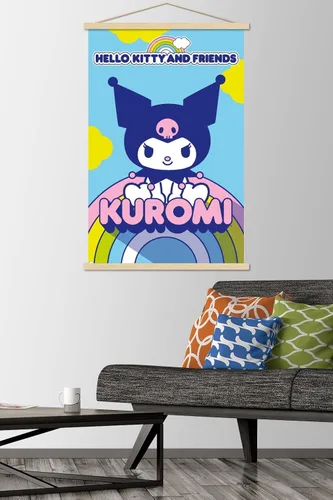 Vista 2 de Trends International Hello Kitty and Friends - Póster de pared Kuromi, 22.37 x 34.00 pulgadas, paquete de impresión premium y colgador de madera