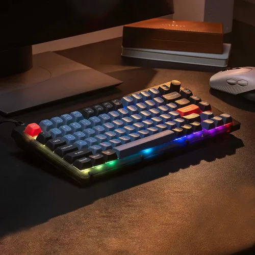 Vista 6 de Keychron V1 - Perilla de teclado mecánico con cable versión del 75 de diseño QMKVIA programable con teclado intercambiable en caliente K Pro Blue