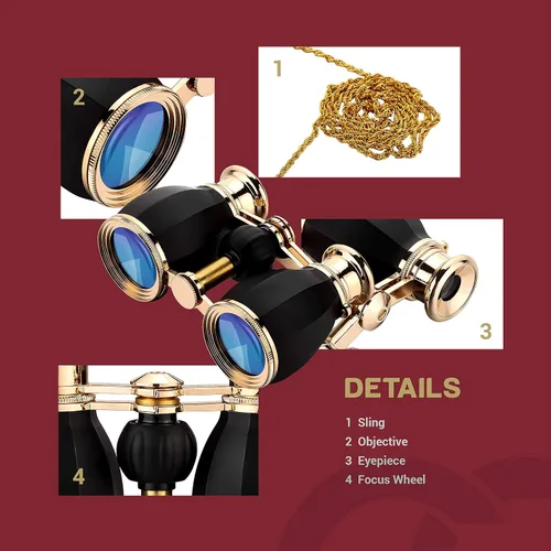Vista 7 de ESSLNB Anteojos de Ópera para Mujeres Adultas 4X30mm, Anteojos Antiguos Compactos para Teatro y Conciertos con Estuche, Cadena Desmontable (Negro)