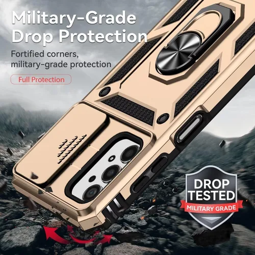 Vista 7 de Funda para Galaxy A13 4G/Samsung A13 LTE 4G SM-A135F con protector de pantalla de vidrio templado y cubierta de cámara deslizante, anillo magnético
