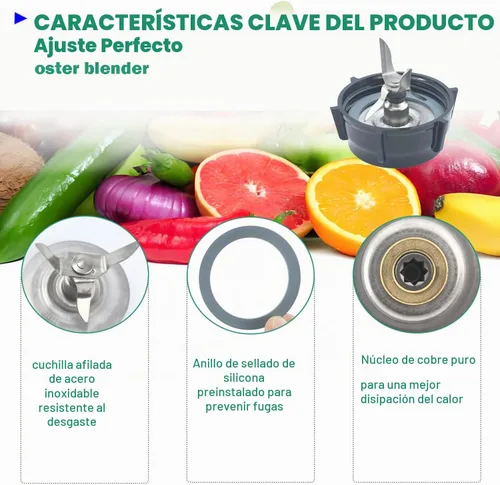 Vista 5 de Para piezas de repuesto Oster Blender Ice Blade con tapa base de tarro y dos juntas de junta tórica de goma, kit de actualización compatible