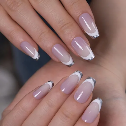 Vista 17 de CurvLife Uñas postizas a presión con punta francesa cuadrada media, color Brillo de porcelana