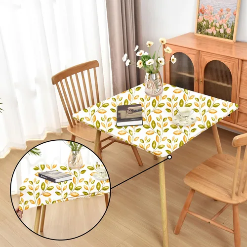 Vista 78 de Mantel ajustado blanco con elástico para mesas plegables de 48x48 pulgadas, manteles lavables y elásticos de elastano para mesas de cartas, manteles