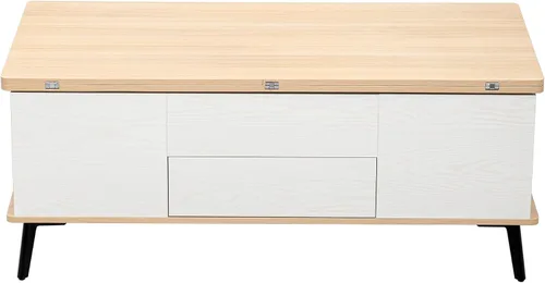 Vista 4 de Juego de 5 mesas auxiliares elevables con almacenamiento convertible con otomanas, para sala de estar, dormitorio, oficina, comedor (blanco antiguo)