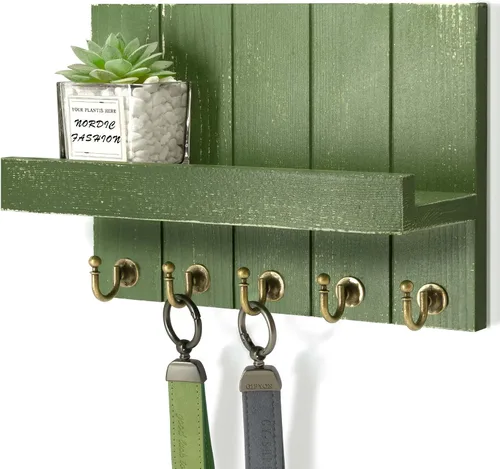 Vista 10 de Rebee Vision Soporte de Pared para Llaves de Madera de Acacia – Soporte para Llaves Estilo Granja para Pared y Organizador de Correo con Estante