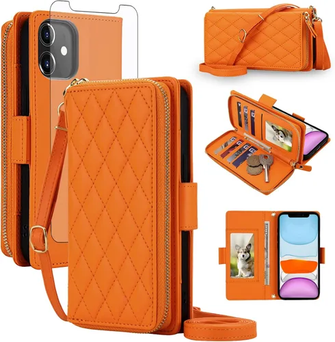 Vista 26 de Asuwish Funda compatible con iPhone 6/6s/7/8/SE 2020 2022 con cremallera y bloqueo RFID, protector de pantalla, correa cruzada i6 i7 i8 7s 8s SE2020