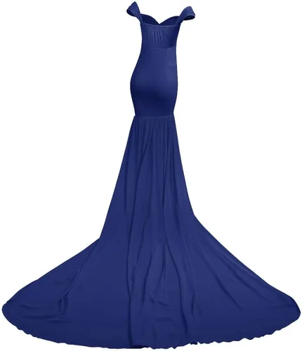 Vista 5 de Vestido de maternidad para mujer, para fotografía, sirena con hombros descubiertos, ajustado, de gasa, con vuelo, para baby shower, maxivestido