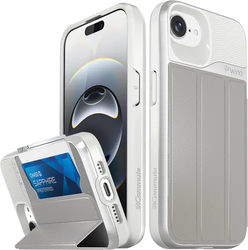 Vista 96 de VENA vCommute - Funda tipo cartera para iPhone 15, [protección contra caídas de grado militar] Funda de cuero con ranura para tarjetas con soporte