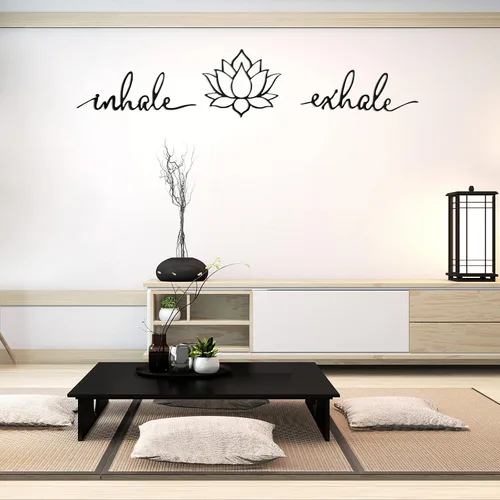 Vista 5 de Ferraycle Inhale Exhale, arte de pared para yoga, meditación, decoración de flor de loto, letrero de yoga, decoración de meditación de metal negro