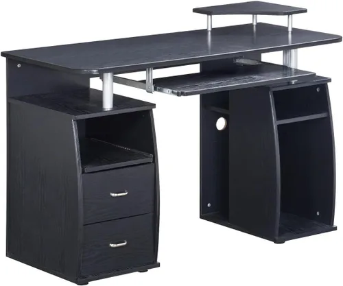 Vista 5 de Techni Mobili Escritorio para computadora de 47 pulgadas de ancho con cajones y almacenamiento, escritorio de oficina con estante para impresora