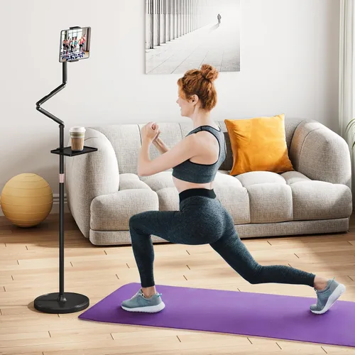 Vista 6 de Houele Soporte de Piso para Tableta con Bandeja Extraíble, Soporte de Piso para iPad para Cama, Soporte de Tableta de Altura Ajustable Porta iPad