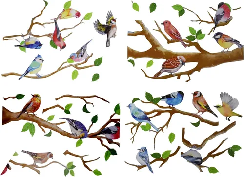 Vista 9 de Maydahui Vinilo adhesivo de pared con diseño de pájaros en ramas de árbol (34 x 34 pulgadas) removible para despegar y pegar, murales artísticos