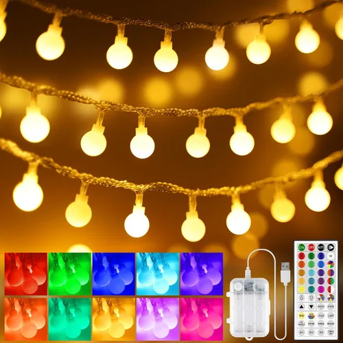 Vista 10 de OMIKA Guirnalda de luces de 20 pies, 40 LED de 24 colores cambiantes, funciona con pilas, luces de Navidad alimentadas por USB, cadena de luces