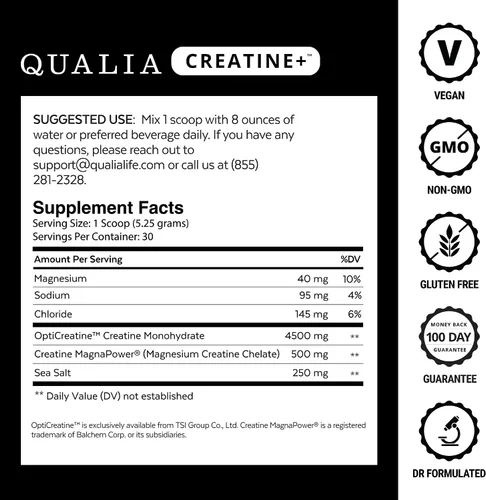 Vista 2 de Qualia Creatine Complejo Avanzado de Creatina 2 Fuentes + Magnesio Absorción Optimizada Rendimiento Muscular, Función Cerebral
