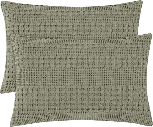 Vista 44 de PHF Fundas de almohada 100% algodón con tejido de gofre de 24 x 24 pulgadas, paquete de 2 fundas cuadradas para decoración elegante del hogar, sin