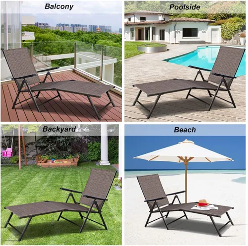 Vista 5 de COSTWAY Tumbona ajustable para piscina, sillón reclinable textileno, muebles de patio al aire libre