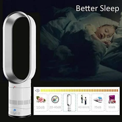 Vista 4 de Ventilador de torre con control remoto que ahorra espacio, ventilador portátil sin aspas para dormitorio, sala de estar, oficina (dorado)