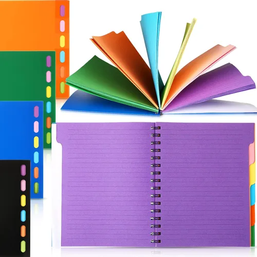 Vista 8 de Fainne 4 Pcs Cuaderno Espiral A5 de 6 Materias Rayado Universitario con Pestañas Divisorias, 6.75 x 8.25 Pulgadas, 240 Páginas Cuaderno Diario