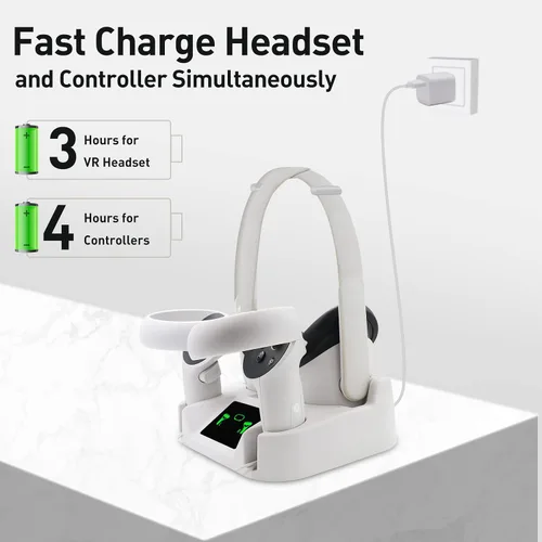 Vista 3 de Estación de carga VR para Oculus Quest 2Meta Quest 2, base de carga magnética Ysokk con 2 baterías recargablescargador USB-C y cable