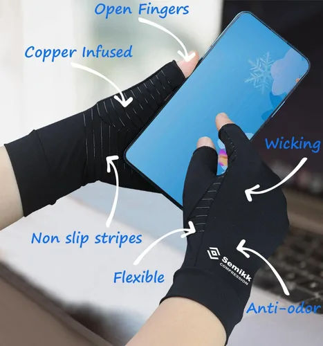 Vista 2 de 2 pares de guantes de compresión para mujeres y hombres, guantes de cobre para artritis reumatoide, osteoartritis, túnel carpiano, alivio del dolor
