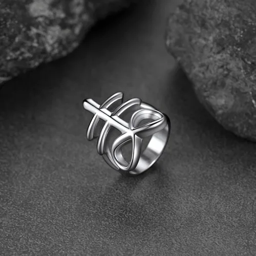 Vista 9 de FaithHeart Anillos de cruz de Satán Leviathan para hombre, acero sin estátula para la iglesia satánica, joyería de motociclista, anillos