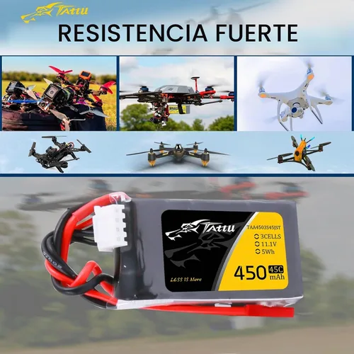 Vista 5 de TATTU Batería LiPo de 11.1V 450mAh 3S 45C con enchufe JST (2 piezas)