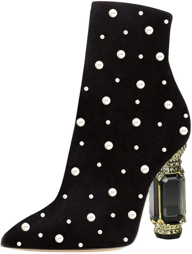 Vista 45 de FSJ Botas de tacón alto con punta puntiaguda para mujer, con tacón alto, con cremallera lateral brillante, estilo casual, para uso diario, zapatos