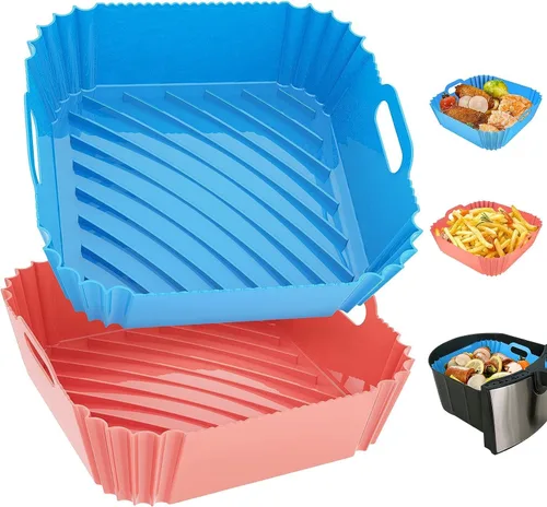 Vista 10 de Paquete de 2 forros de silicona reutilizables para freidora de aire de 7.1 pulgadas, forros cuadrados para freidora de aire de 4 a 7 cuartos de Negro