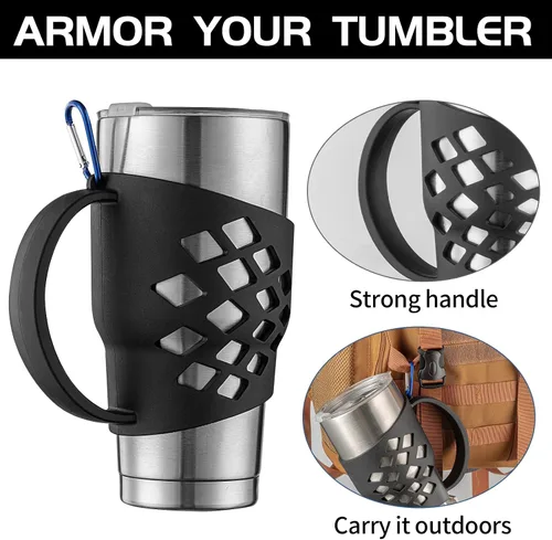 Vista 5 de Mango para vasos de 30 onzas, mango Yeti Rambler antideslizante, soporte de silicona para vaso Yeti Rambler/RTIC Tumbler/Corkcicle Tumbler Grip Negro