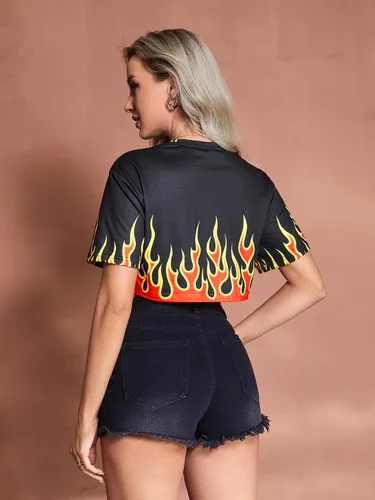 Vista 2 de Floerns Camiseta corta de manga corta para mujer, diseño gráfico Y2K