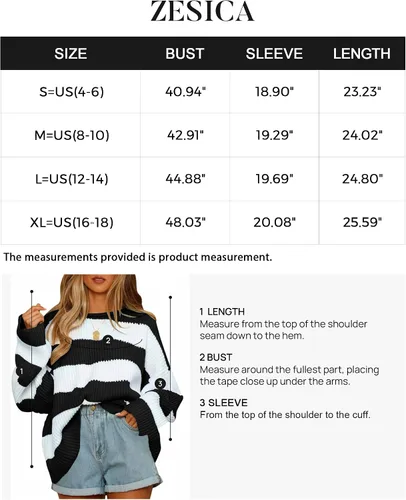 Vista 5 de ZESICA - Suéter tejido sin botones de manga larga y cuello redondo para mujer, a rayas, bloques de color, cómodo, holgado, talla extragrande