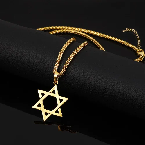 Vista 5 de TTVOVO Joyería judía Magen Estrella de David Colgante Collar Mujeres Hombres Cadena Negro PistolaChapado en Oro 18KAcero Inoxidable Israel Collar
