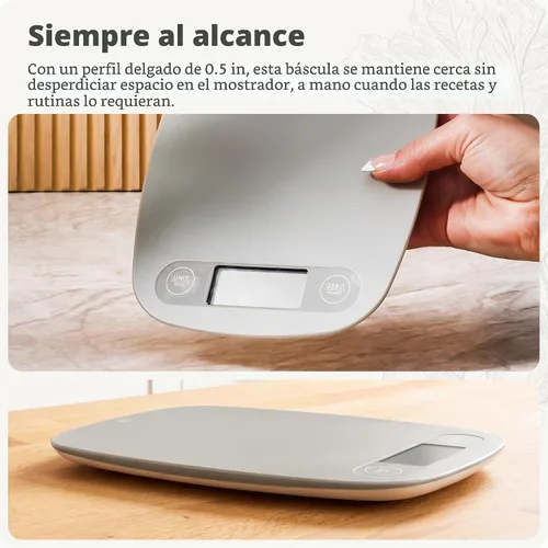 Vista 2 de Greater Goods Báscula de alimentos – Báscula digital de cocina, precisión de 1g (0.035 oz), tara fácil y conversión rápida, diseño compacto delgado