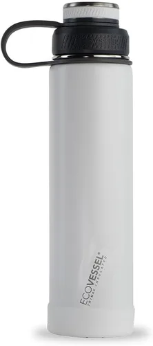 Vista 13 de EcoVessel Botella de agua de acero inoxidable con tapa doble aislada, botella de agua aislada con colador y protector de botella de silicona, taza