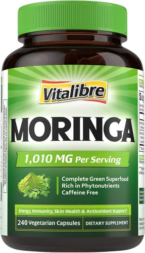 Vista 9 de Vitalibre Moringa 1,010 mg, potencia máxima, superalimento verde completo, rico en antioxidantes, sin gluten ni cafeína, sin OMG, energía, inmune