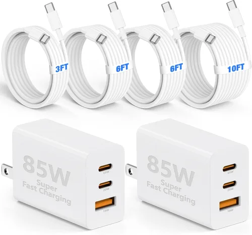 Vista 22 de Paquete de 2 cargadores USB C de 25W para Samsung Galaxy S24 Ultra, bloque de carga rápida súper silenciosa tipo C con cable C a C de 3 pies