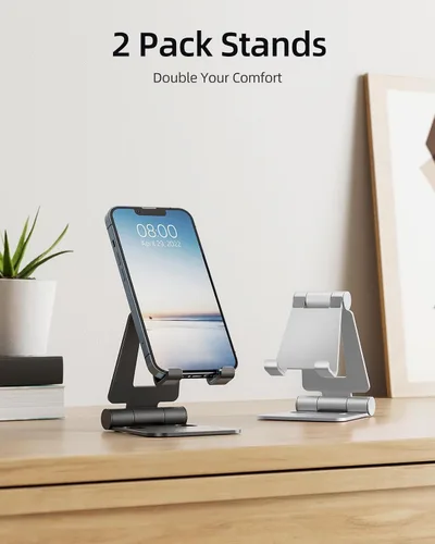 Vista 2 de Nulaxy 2 Pack Soporte Plegable Dual para Teléfono Celular, Soporte de Escritorio Completamente Ajustable Compatible con iPhone 17 16 15 14 13 12 11