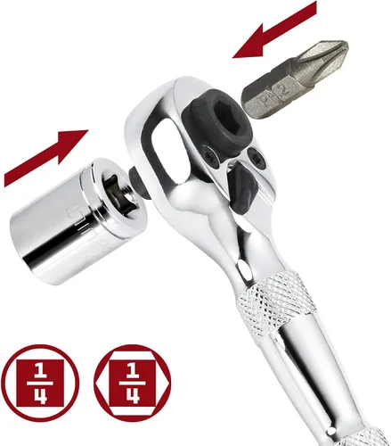 Vista 2 de Powerbuilt Trinquete recortado, llave de trinquete mini de 1/4 pulg, reversible de 72 dientes, para espacios reducidos, de liberación rápida - 940478