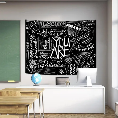 Vista 5 de Fungarth Quote You Are - Tapiz para niños positivos para el aula, tapices para colgar en la pared, inspirador, motivacional, blanco y negro, tapiz