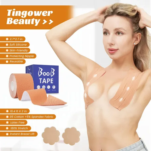 Vista 2 de Tingower Cinta para el pecho correa para el pecho para copas A-E cinta de apoyo para el pecho cinta deportiva impermeable y resistente al sudor