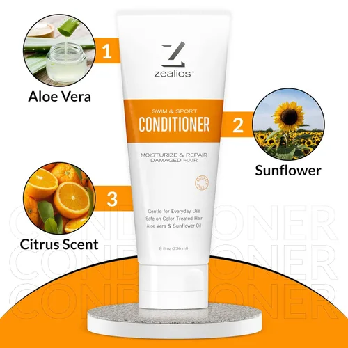 Vista 4 de Zealios Acondicionador Swim & Sport de 8 onzas – Acondicionador para el cabello sin sulfato, tratamiento capilar para nadadores y atletas