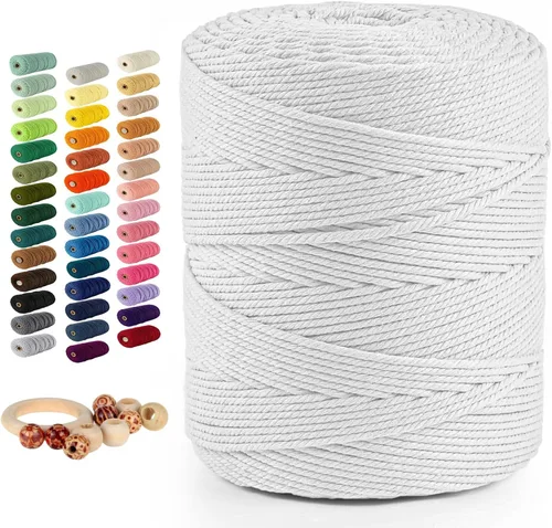 Vista 30 de Munzong - Cuerda de macramé color verde ejército, 5 mm x 109 yardas, cuerda de algodón natural hecha a mano colorida de 100 m, cuerda de macramé