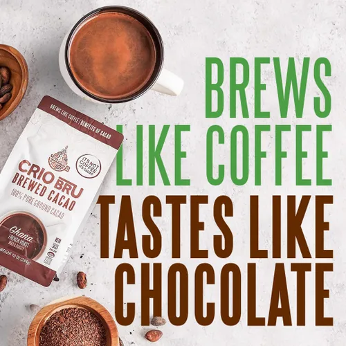 Vista 4 de Crio Bru Cacao elaborado Venezuela café de tostado medio alternativo 100% granos de cacao puros 99 sin cafeína, 10 onzas, no orgánico