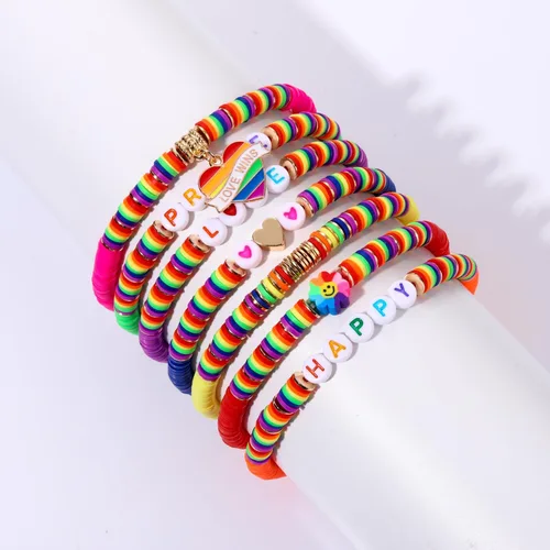 Vista 251 de Surfer Heishi - Pulseras apilables para mujer, apilables, de vinilo arcoíris, disco de arcilla, pulseras elásticas para la amistad, joyería bohemia