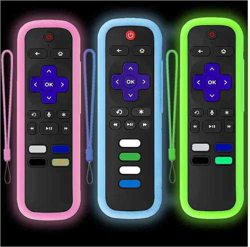 Vista 16 de Funda protectora de silicona para control remoto de Roku Funda universal para control remoto Roku de TCL Hisense con rastreador, luz en la Azul