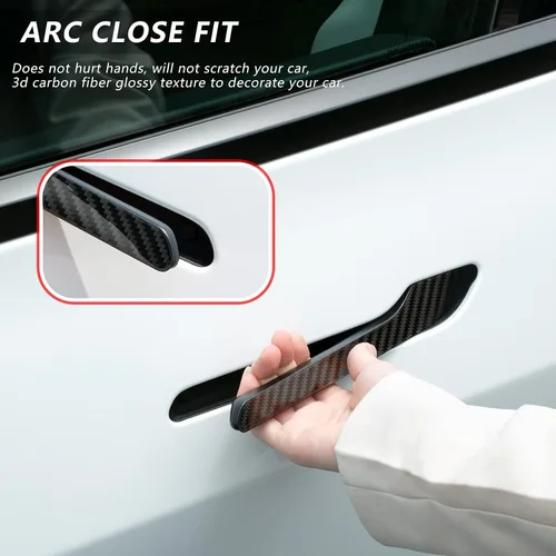 Vista 4 de T-carbon Funda para manija de puerta compatible con Tesla de fibra de carbono real, compatible con Tesla Modelo 3 Modelo Y 2017-2023, accesorios