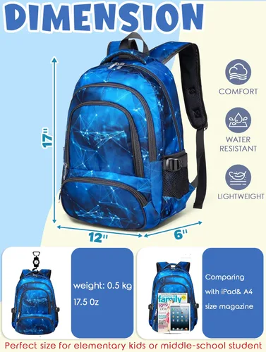 Vista 2 de BLUEFAIRY Mochila para niños y niñas, bolsas escolares para escuela secundaria, bolsas de libros para adolescentes, Azul celeste, Computadora