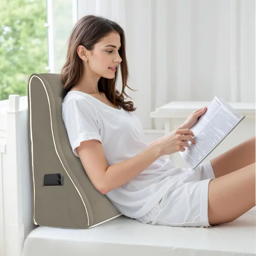 Vista 10 de Almohada de cuña de cama para cabecero, juego de cuña triangular para sentarse en la cama, reflujo ácido, poscirugía y ronquidos (terciopelo negro)