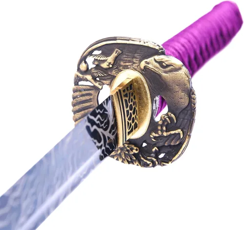 Vista 2 de Katana de acero de alto carbono 1060 forjada a mano, espada de hoja real, espadas de combate de 41 pulgadas, corte de papel ya afilado