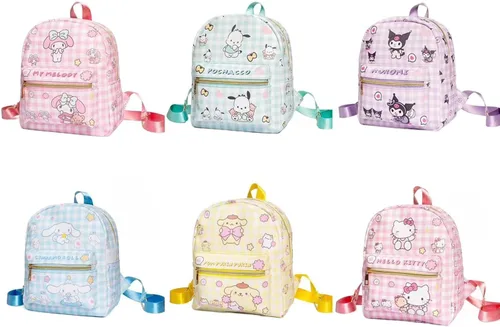 Vista 7 de Roffatide Anime Cinnamoroll Mochila Mini Cute Cartoon Daily Travel Bag All Over Impreso a cuadros Mochila de viaje senderismo mochila azul, LYB14001